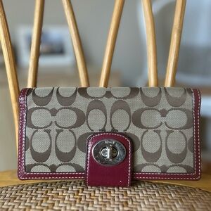 Coach Brown and Red Wallet with Signature Design